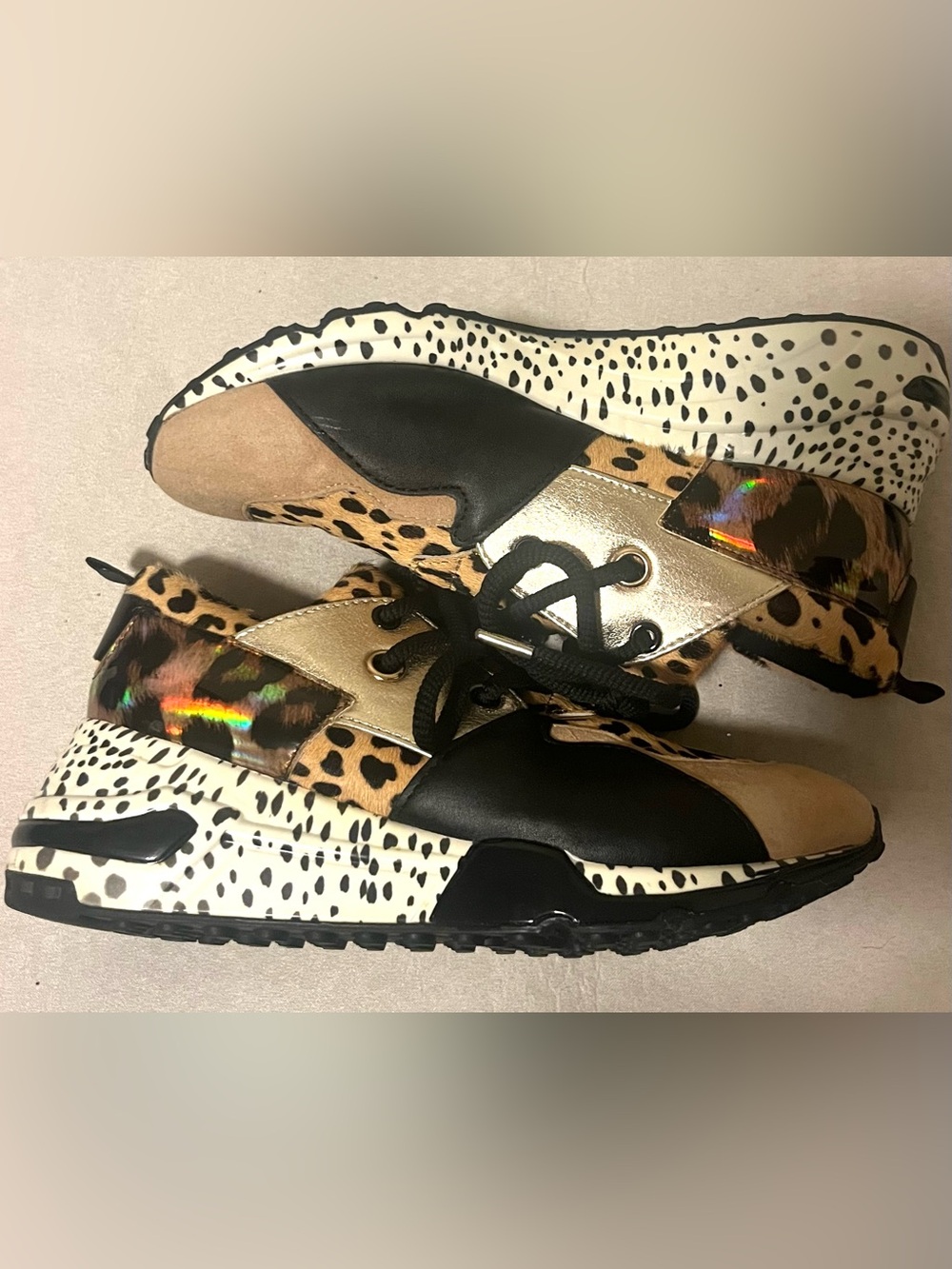 Steve Madden Cliff Multicolor Animal Print Suede Fashion Sneakers Size 8.5 - Picture 3 of 16